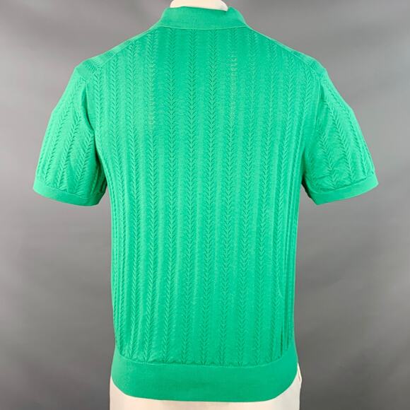 MR TURK Size XL Cole Green Pointelle Knit Cotton Blend Half Placket Polo - Picture 4 of 6